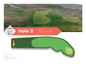 Hole 2 at Garðavöllur undir Jökli golf course, with par and handicap