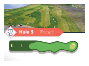 Hole 5 at Garðavöllur undir Jökli golf course, with par and handicap