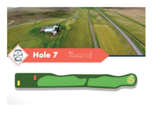 Hole 7 at Garðavöllur undir Jökli golf course, with par and handicap