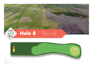 Hole 8 at Garðavöllur undir Jökli golf course, with par and handicap